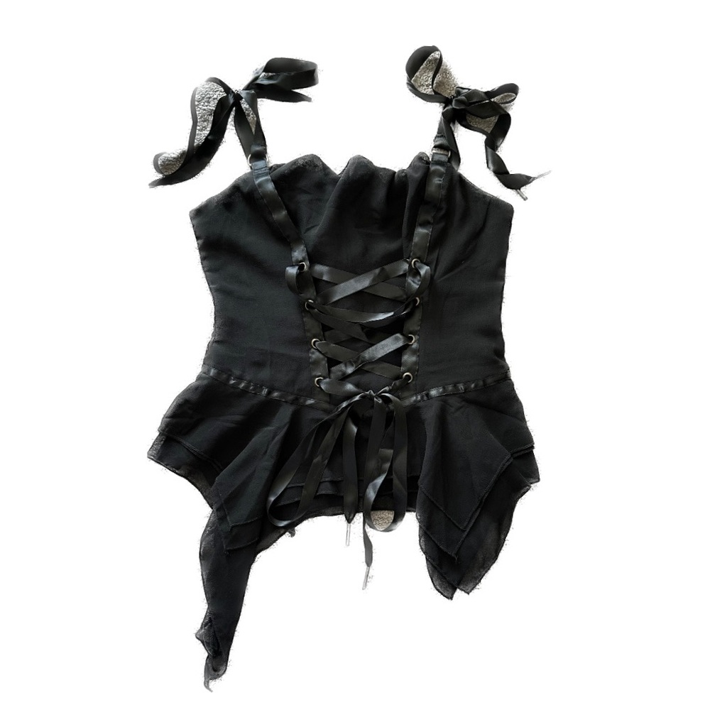 Gothic style ribbon corset top in black